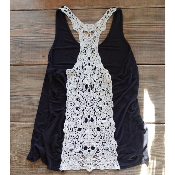 Midnight Hour Tank Top Medium Black Lace Skull Crochet Goth Dark Fairy Grunge - Picture 2 of 10